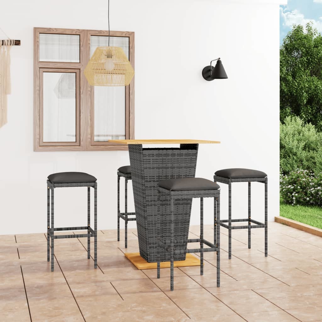 VidaXL 5-delige Tuinbarset met kussens poly rattan grijs