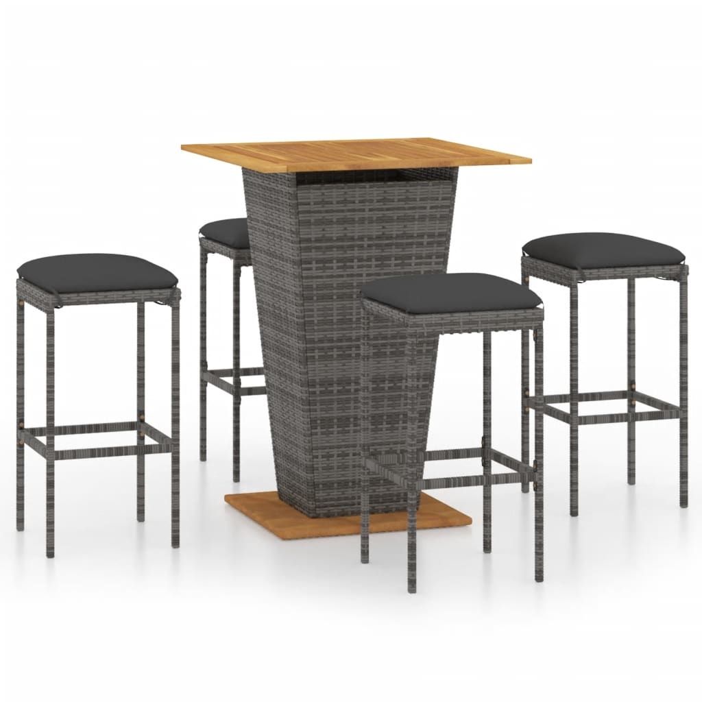 VidaXL 5-delige Tuinbarset met kussens poly rattan grijs