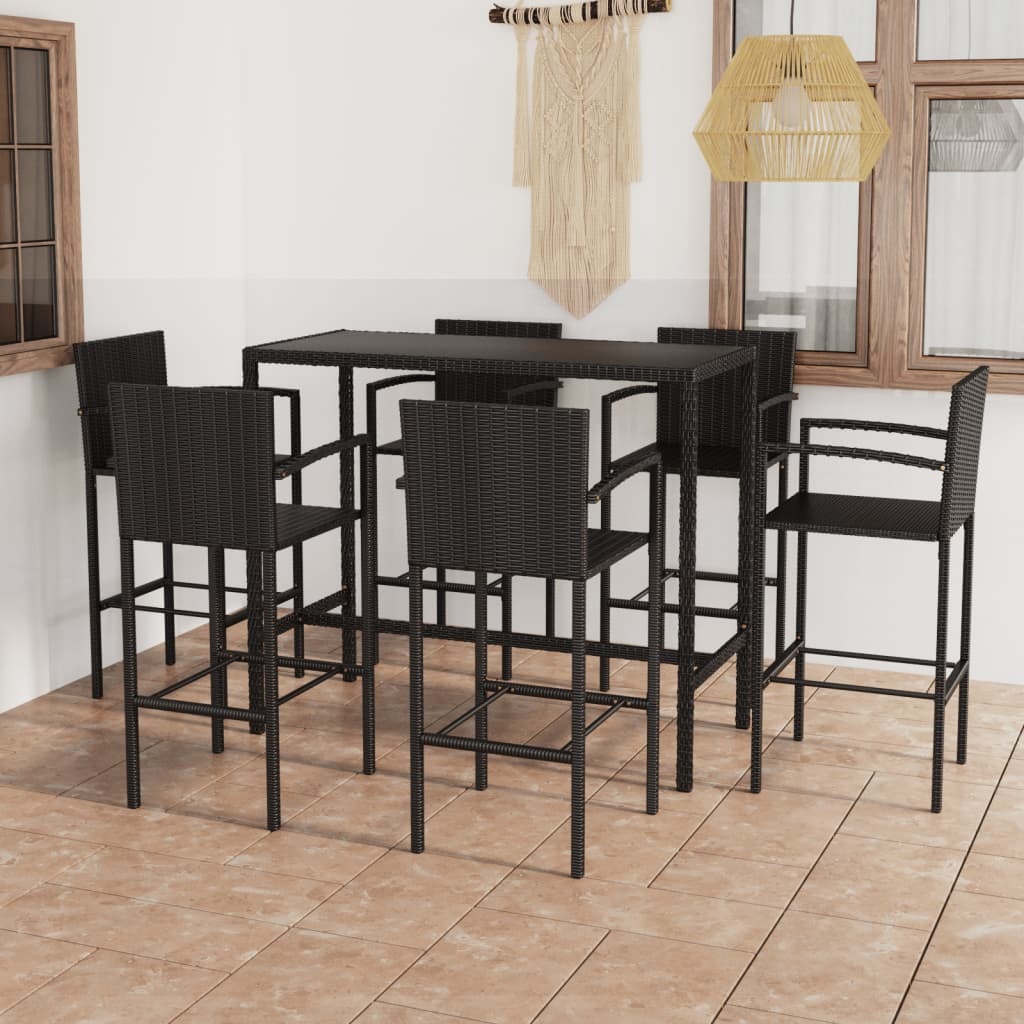 VidaXL 7-delige Tuinbarset poly rattan zwart