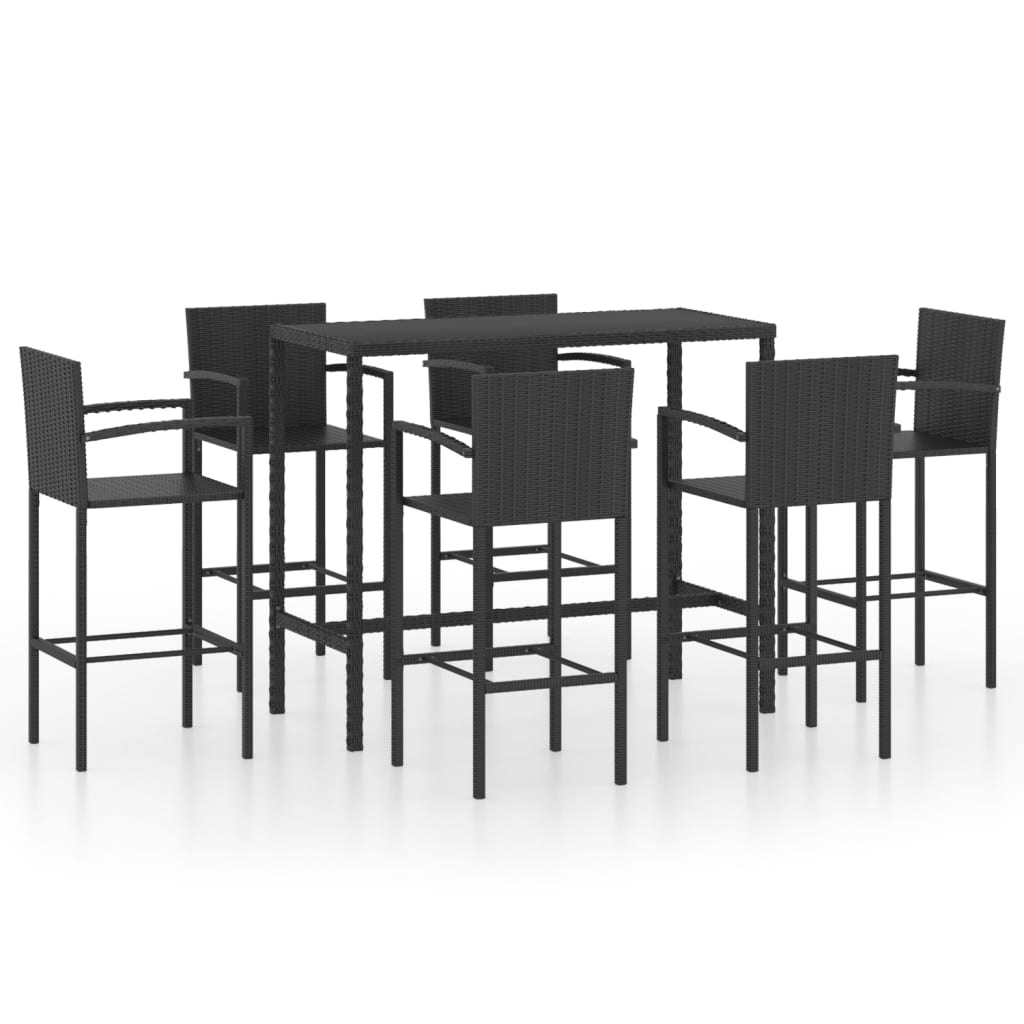 VidaXL 7-delige Tuinbarset poly rattan zwart