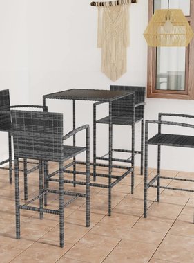 VidaXL 5-delige Tuinbarset poly rattan grijs