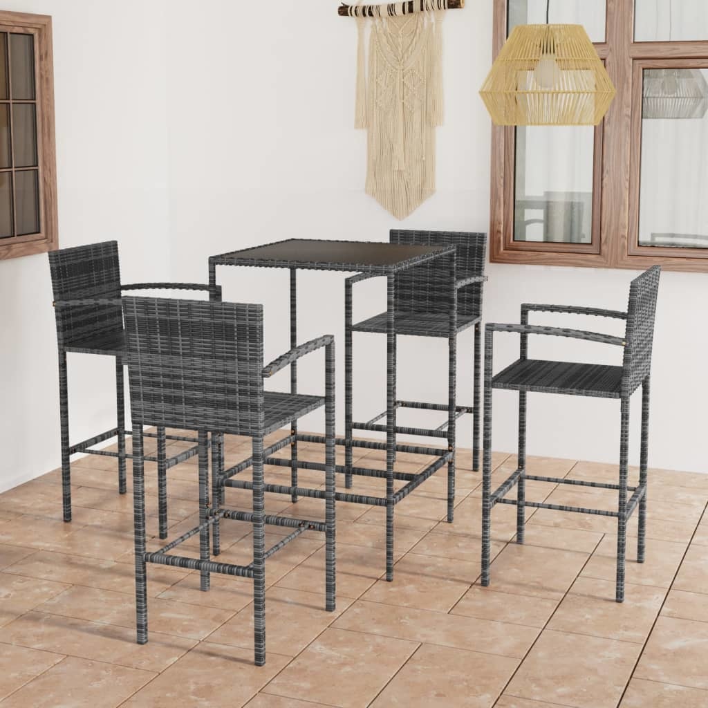 VidaXL 5-delige Tuinbarset poly rattan grijs