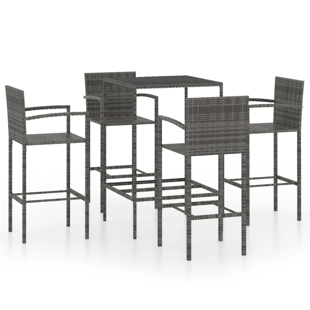 VidaXL 5-delige Tuinbarset poly rattan grijs