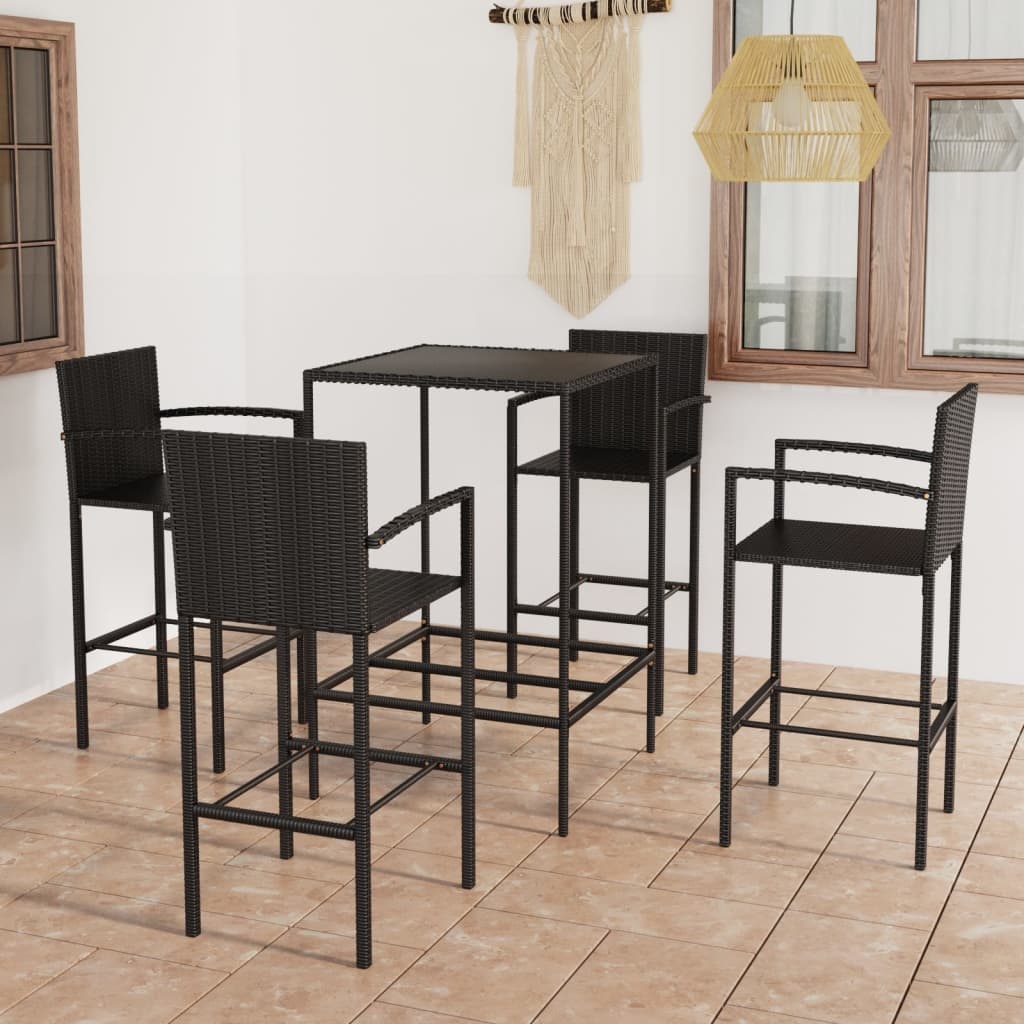 VidaXL 5-delige Tuinbarset poly rattan zwart