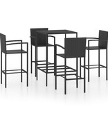 VidaXL 5-delige Tuinbarset poly rattan zwart