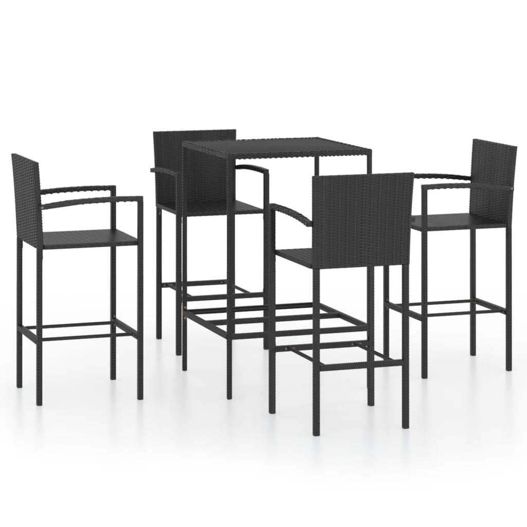 VidaXL 5-delige Tuinbarset poly rattan zwart