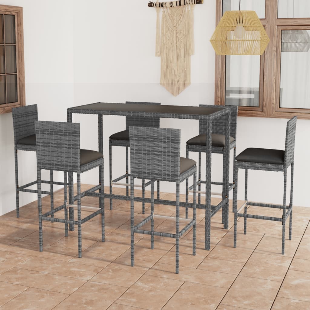 VidaXL 7-delige Tuinbarset met kussens poly rattan grijs