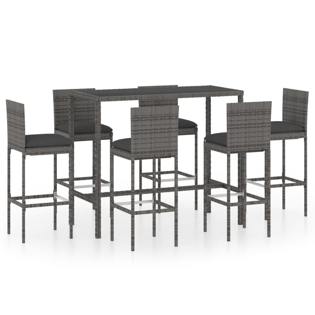 VidaXL 7-delige Tuinbarset met kussens poly rattan grijs