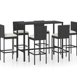 VidaXL 7-delige Tuinbarset met kussens poly rattan zwart