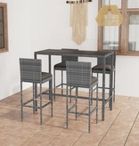 VidaXL 5-delige Tuinbarset met kussens poly rattan grijs