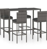 VidaXL 5-delige Tuinbarset met kussens poly rattan grijs