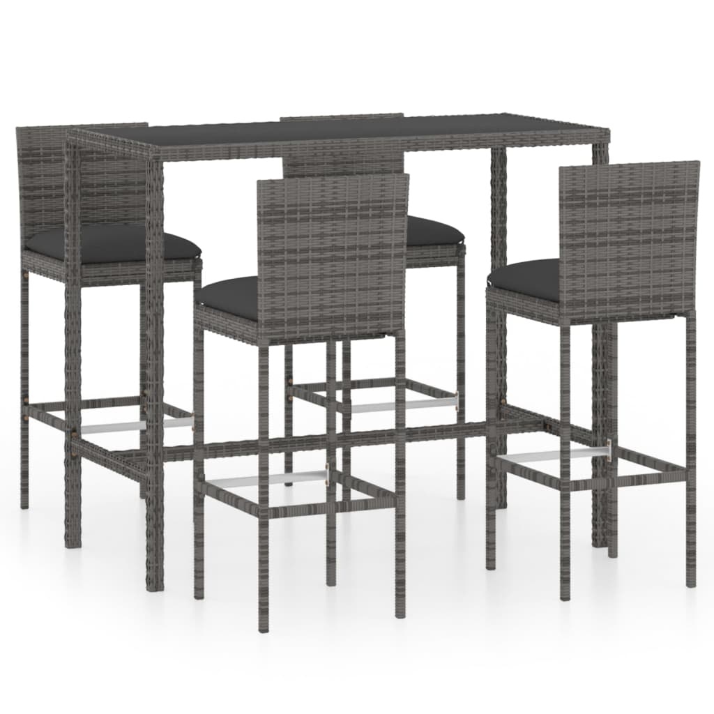 VidaXL 5-delige Tuinbarset met kussens poly rattan grijs