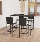 VidaXL 5-delige Tuinbarset met kussens poly rattan zwart