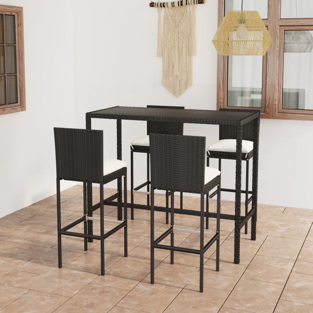 VidaXL 5-delige Tuinbarset met kussens poly rattan zwart