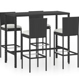 VidaXL 5-delige Tuinbarset met kussens poly rattan zwart