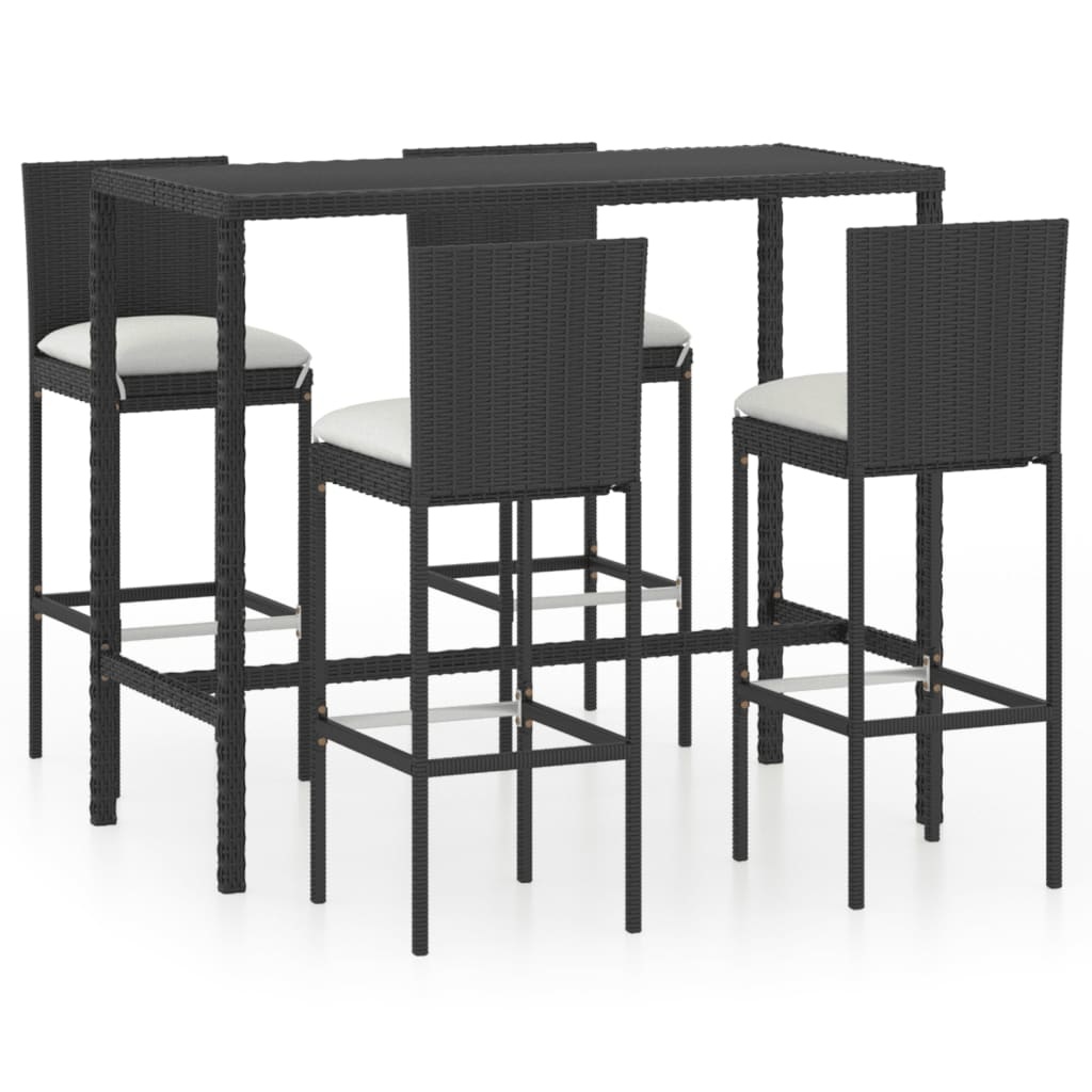 VidaXL 5-delige Tuinbarset met kussens poly rattan zwart