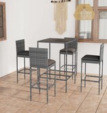 VidaXL 5-delige Tuinbarset met kussens poly rattan grijs