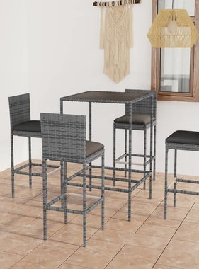 VidaXL 5-delige Tuinbarset met kussens poly rattan grijs