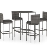 VidaXL 5-delige Tuinbarset met kussens poly rattan grijs