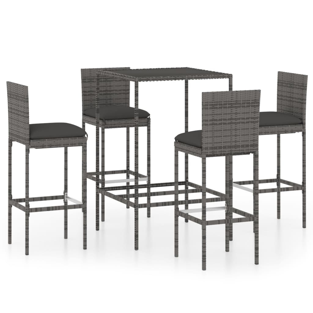 VidaXL 5-delige Tuinbarset met kussens poly rattan grijs
