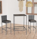 VidaXL 3-delige Tuinbarset met kussens poly rattan grijs