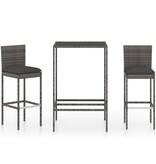 VidaXL 3-delige Tuinbarset met kussens poly rattan grijs