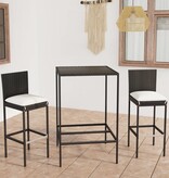 VidaXL 3-delige Tuinbarset met kussens poly rattan zwart