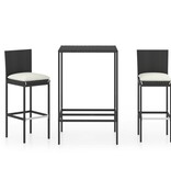 VidaXL 3-delige Tuinbarset met kussens poly rattan zwart