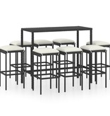 VidaXL 9-delige Tuinbarset met kussens poly rattan zwart