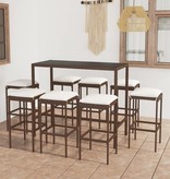 VidaXL 9-delige Tuinbarset met kussens poly rattan bruin