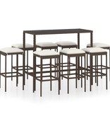 VidaXL 9-delige Tuinbarset met kussens poly rattan bruin