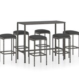 VidaXL 7-delige Tuinbarset met kussens poly rattan grijs