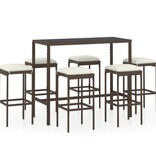 VidaXL 7-delige Tuinbarset met kussens poly rattan bruin
