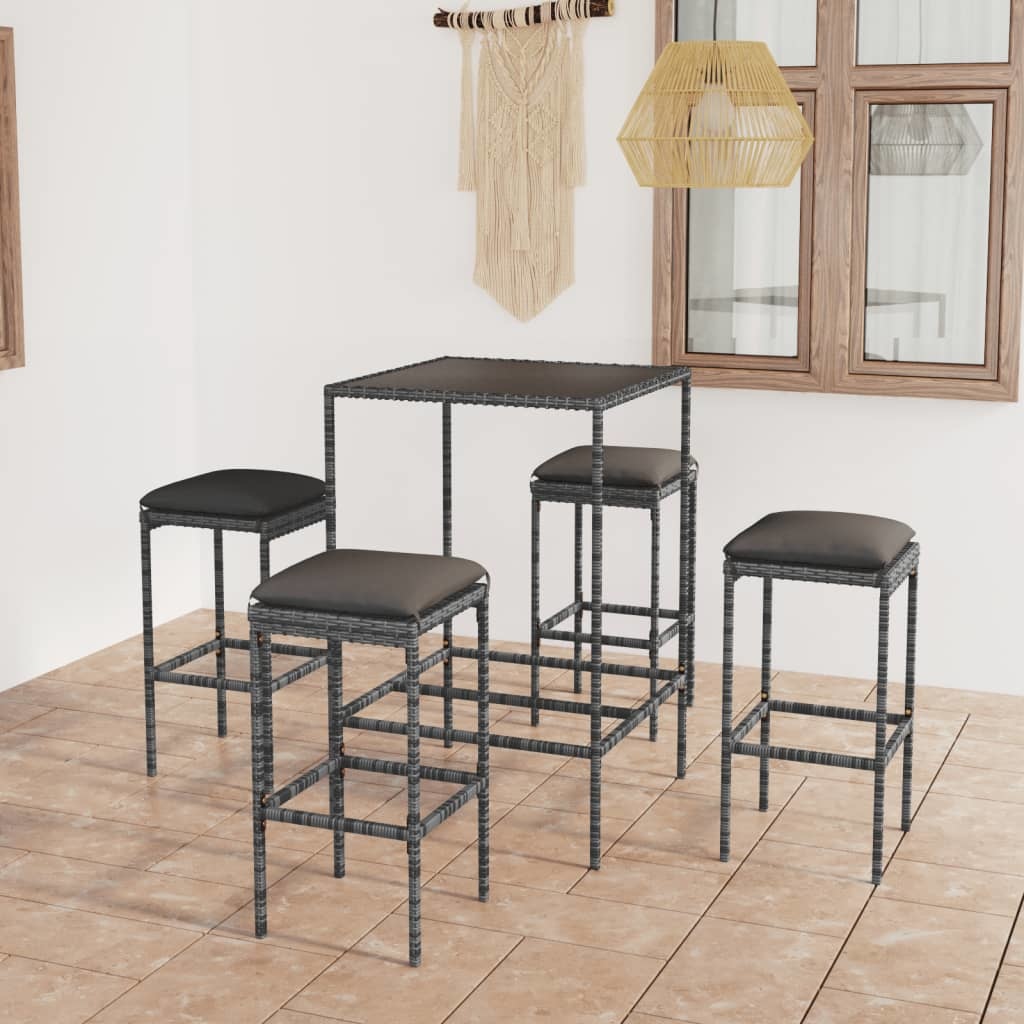 VidaXL 5-delige Tuinbarset met kussens poly rattan grijs