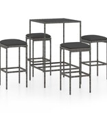 VidaXL 5-delige Tuinbarset met kussens poly rattan grijs