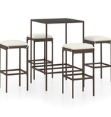 VidaXL 5-delige Tuinbarset met kussens poly rattan bruin