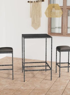 VidaXL 3-delige Tuinbarset met kussens poly rattan grijs