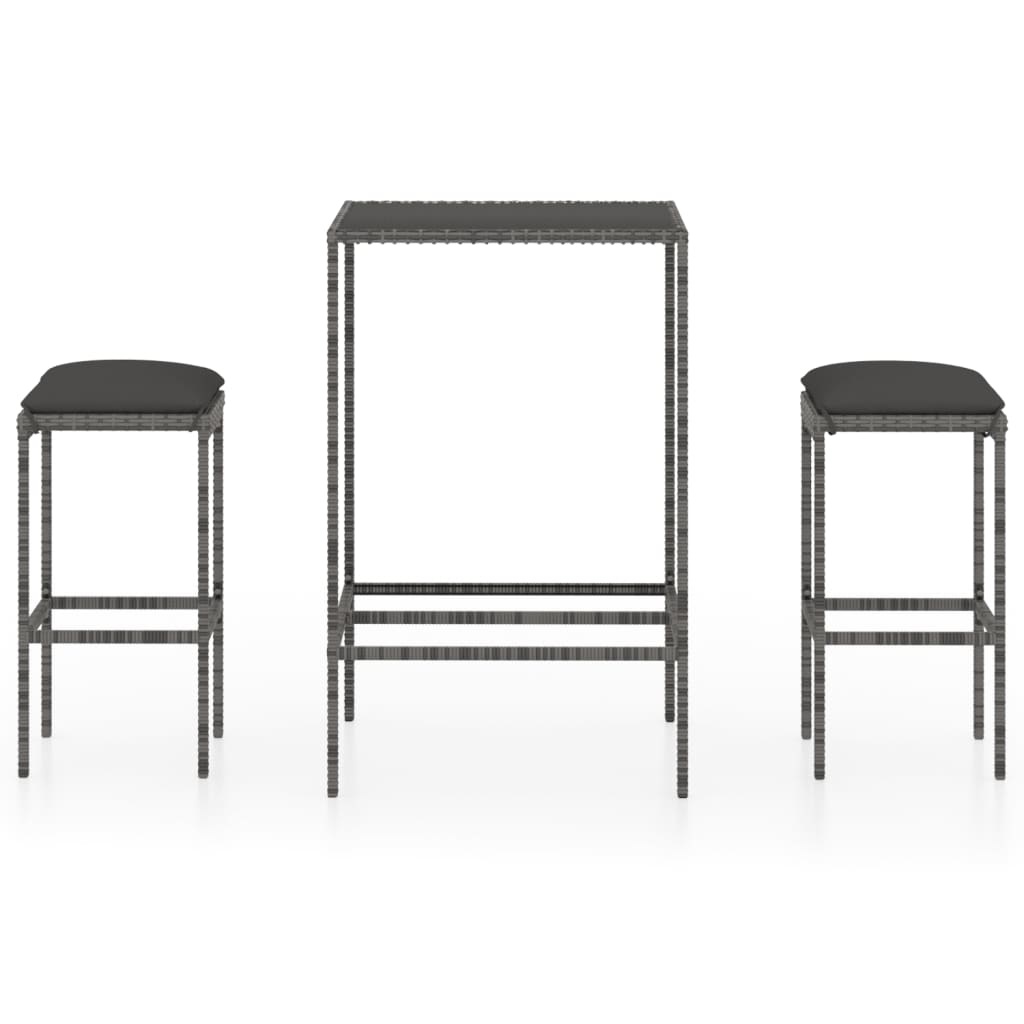 VidaXL 3-delige Tuinbarset met kussens poly rattan grijs