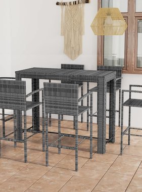 VidaXL 7-delige Tuinbarset met armleuningen poly rattan grijs