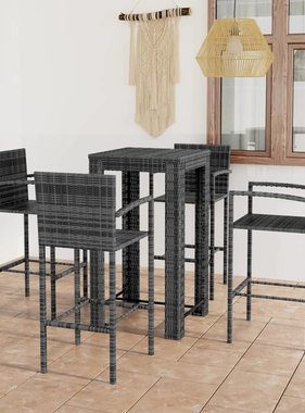 vidaXL 5-delige Tuinbarset met armleuningen poly rattan grijs