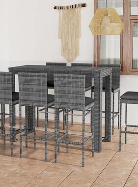 VidaXL 9-delige Tuinbarset met antracietkleurige kussens poly rattan