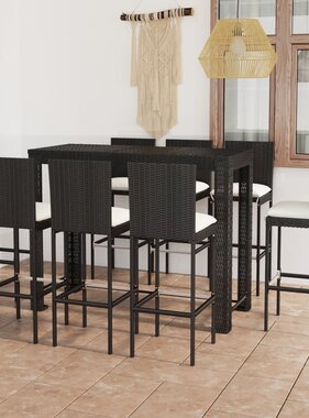 VidaXL 9-delige Tuinbarset met crèmekleurige kussens poly rattan