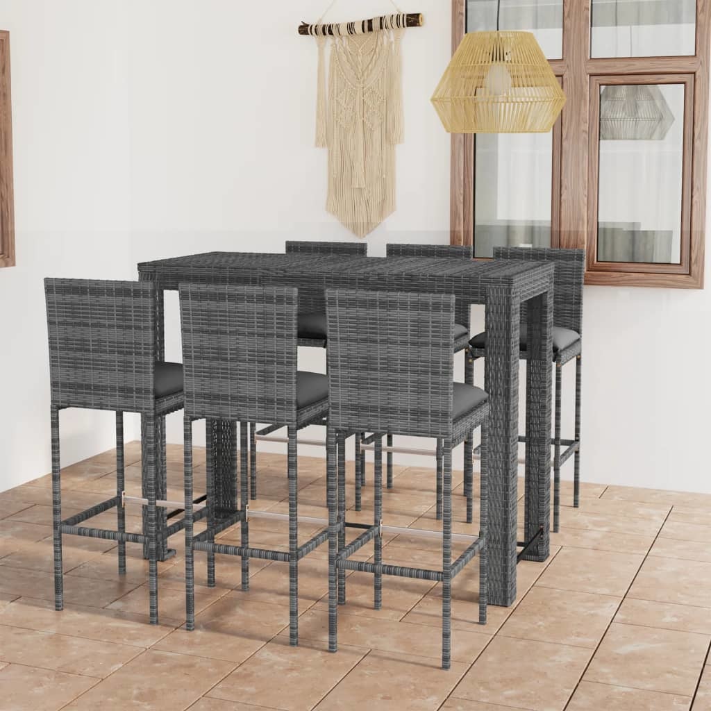 VidaXL 7-delige Tuinbarset met antracietkleurige kussens poly rattan