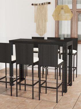 VidaXL 7-delige Tuinbarset met crèmekleurige kussens poly rattan