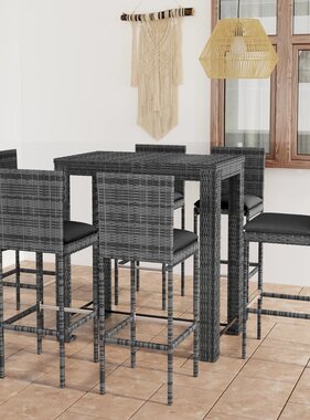VidaXL 7-delige Tuinbarset met kussens poly rattan grijs