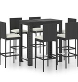 VidaXL 7-delige Tuinbarset met kussens poly rattan zwart
