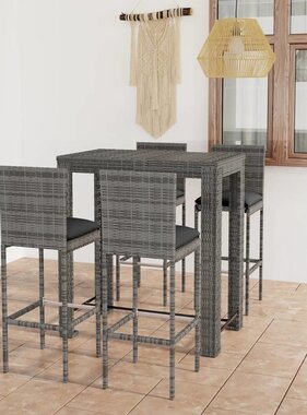 VidaXL 5-delige Tuinbarset met kussens poly rattan grijs