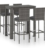 VidaXL 5-delige Tuinbarset met kussens poly rattan grijs