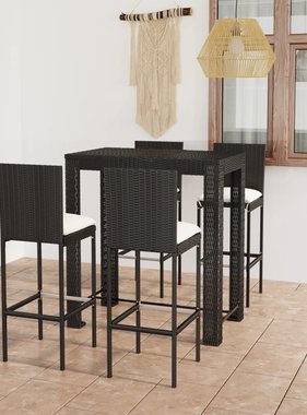 VidaXL 5-delige Tuinbarset met kussens poly rattan zwart