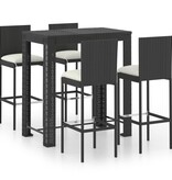 VidaXL 5-delige Tuinbarset met kussens poly rattan zwart